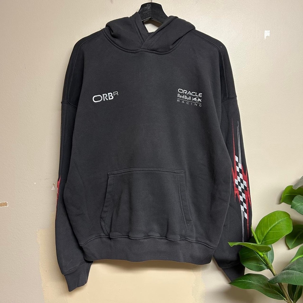 Hollister Oracle Red Bull Racing Graphic Hoodie Boxy Fit Mens Medium Black